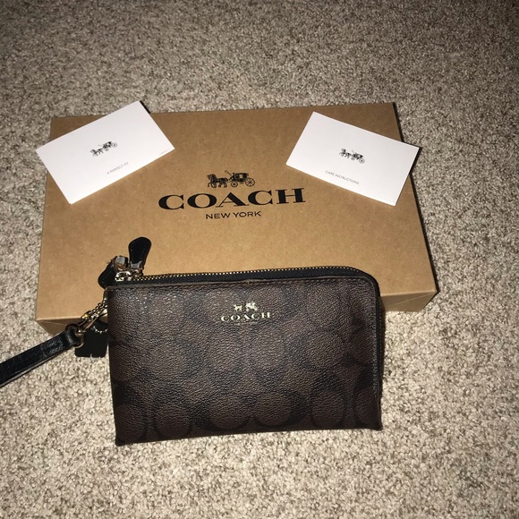 Coach Logo Double Zipper Wristlet Bag - Picture 2 of 7